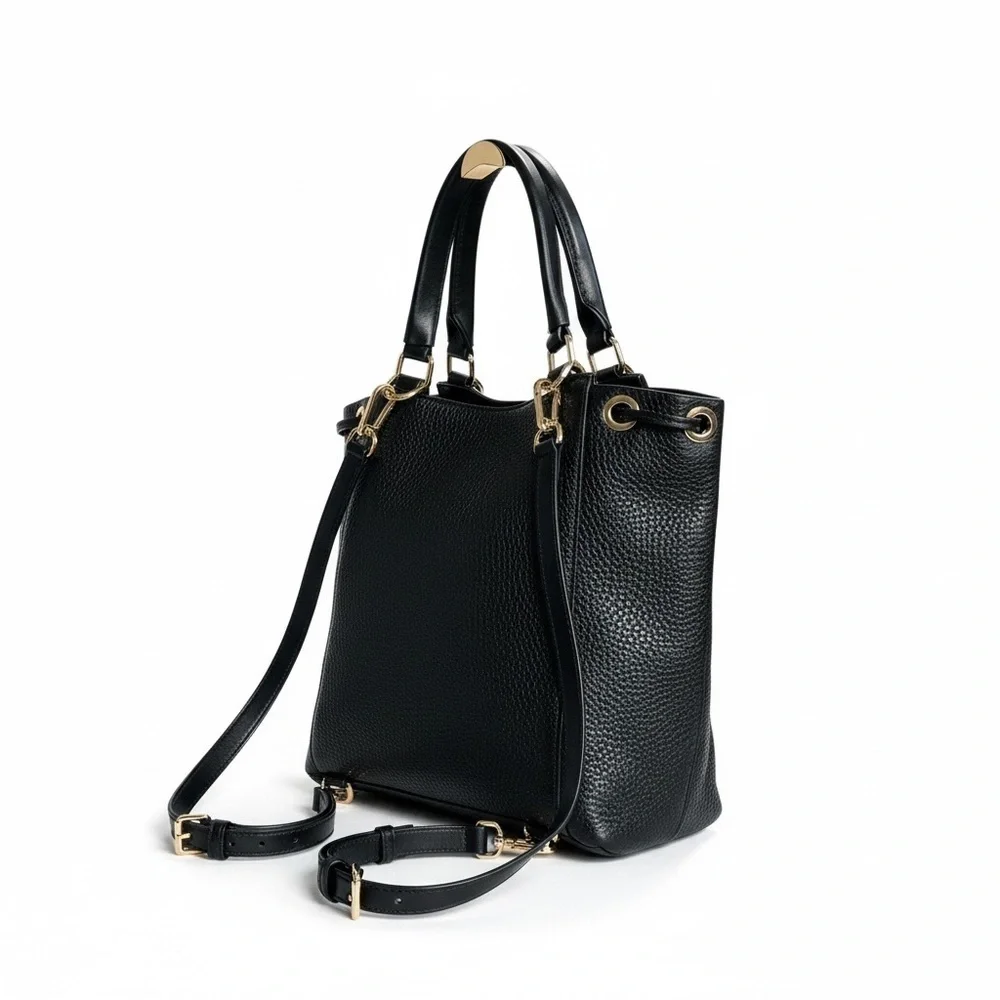 Michael Kors Black Pebbled Leather 2-Way Backpack Satchel • NWOT • Luxe Gold